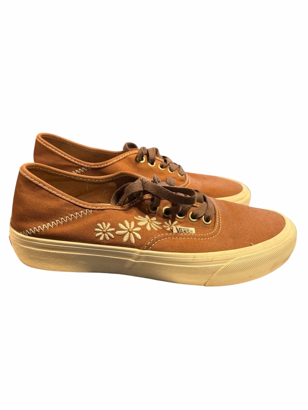 Vans Tan Canvas Floral Low-Top Sneakers
